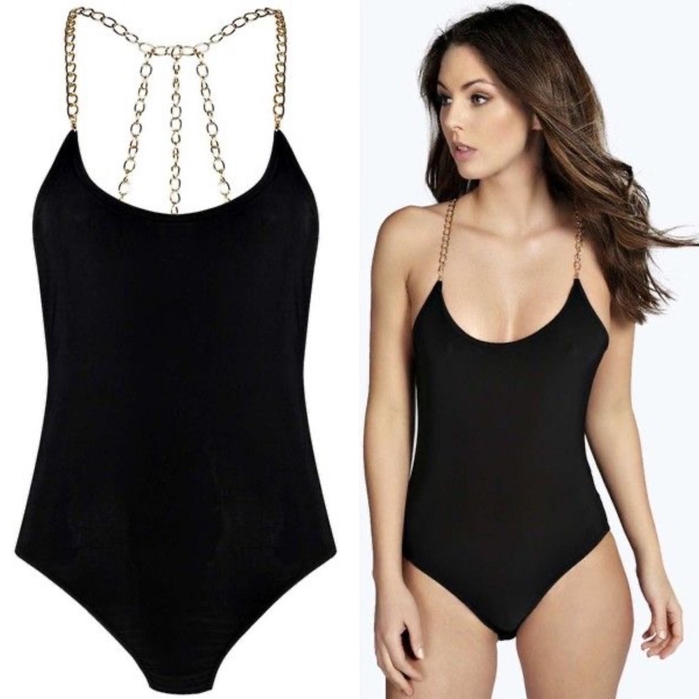 Boohoo slinky chain strap bodysuit